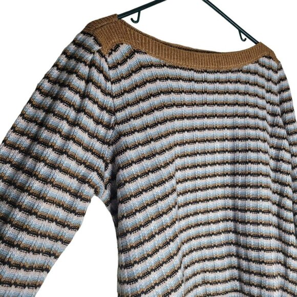 Nine West Striped Sweater Soft Womens Large Brown Blue Knit - Picture 3 of 9